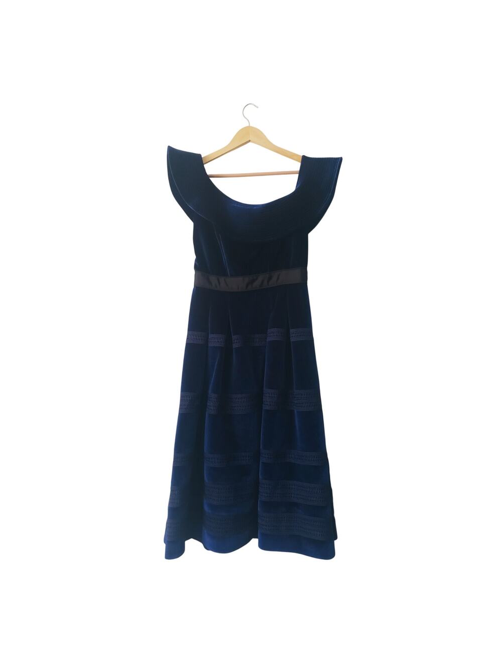 Self-Portrait Off The Shoulder Velvet Midi Dress Blue Size US 6